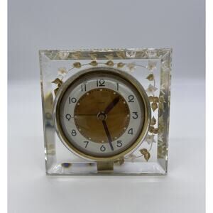 Salem Co. Clock Clear Lucite w/ Flowers Made in USA WORKS